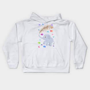 Adorable kawaii baby elephant and feather watercolour Kids Hoodie